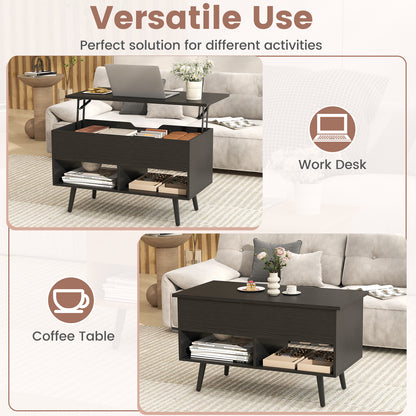 31.5 Inch Lift Top Coffee Table, Hidden Compartment, 2 Storage Shelves, Black Coffee Tables at Gallery Canada