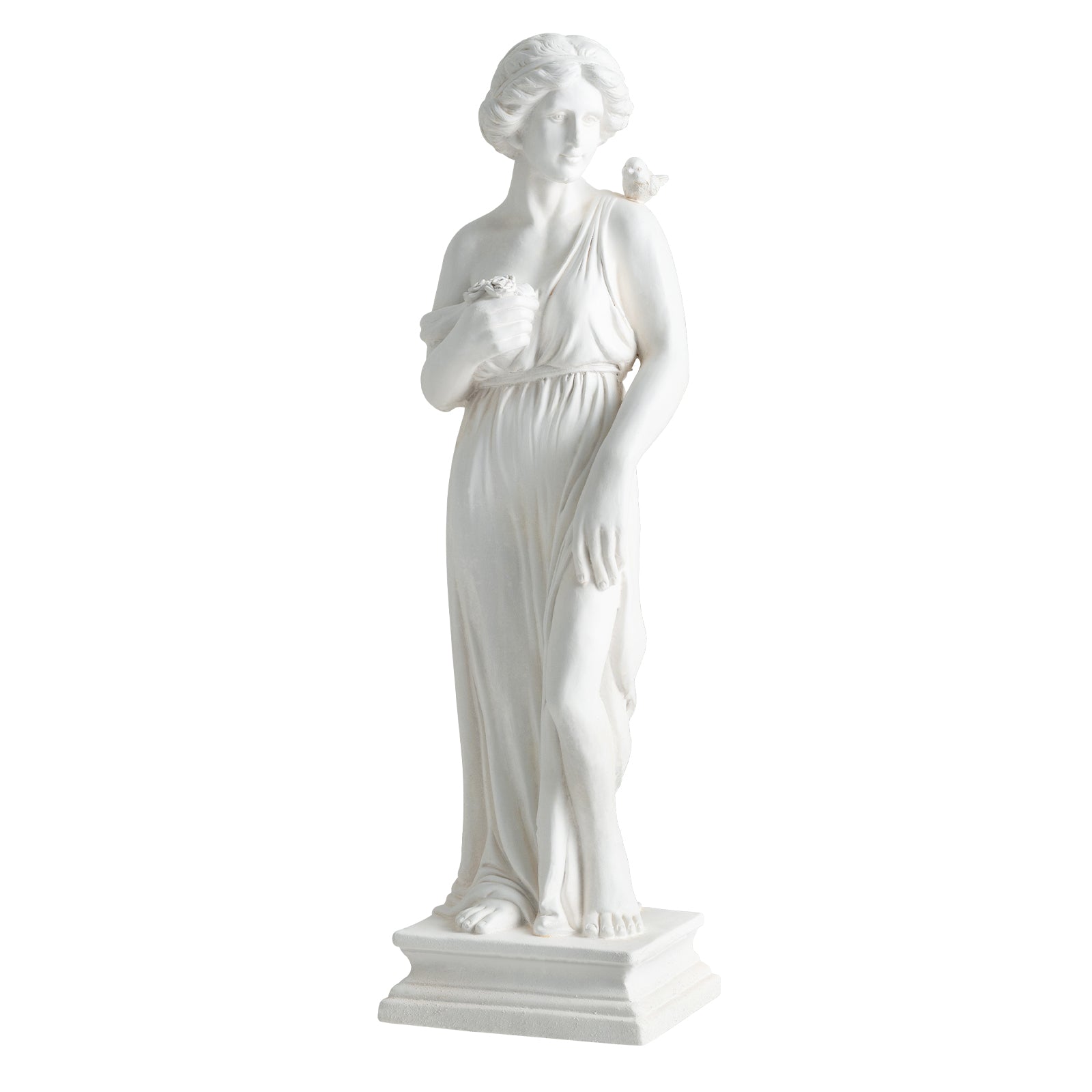 31.5 Inch Greek Goddess Statue, Antique Finish, Column Base, White Outdoor Decor White at Gallery Canada