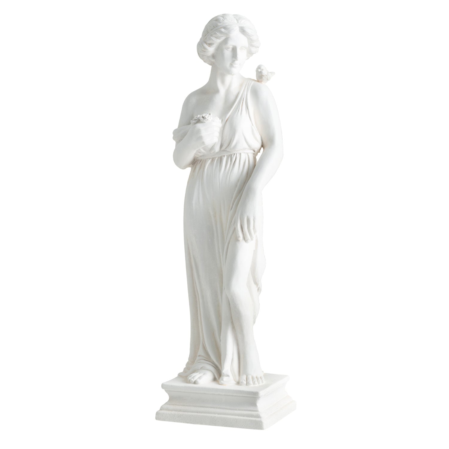 31.5 Inch Greek Goddess Statue, Antique Finish, Column Base, White Outdoor Decor at Gallery Canada
