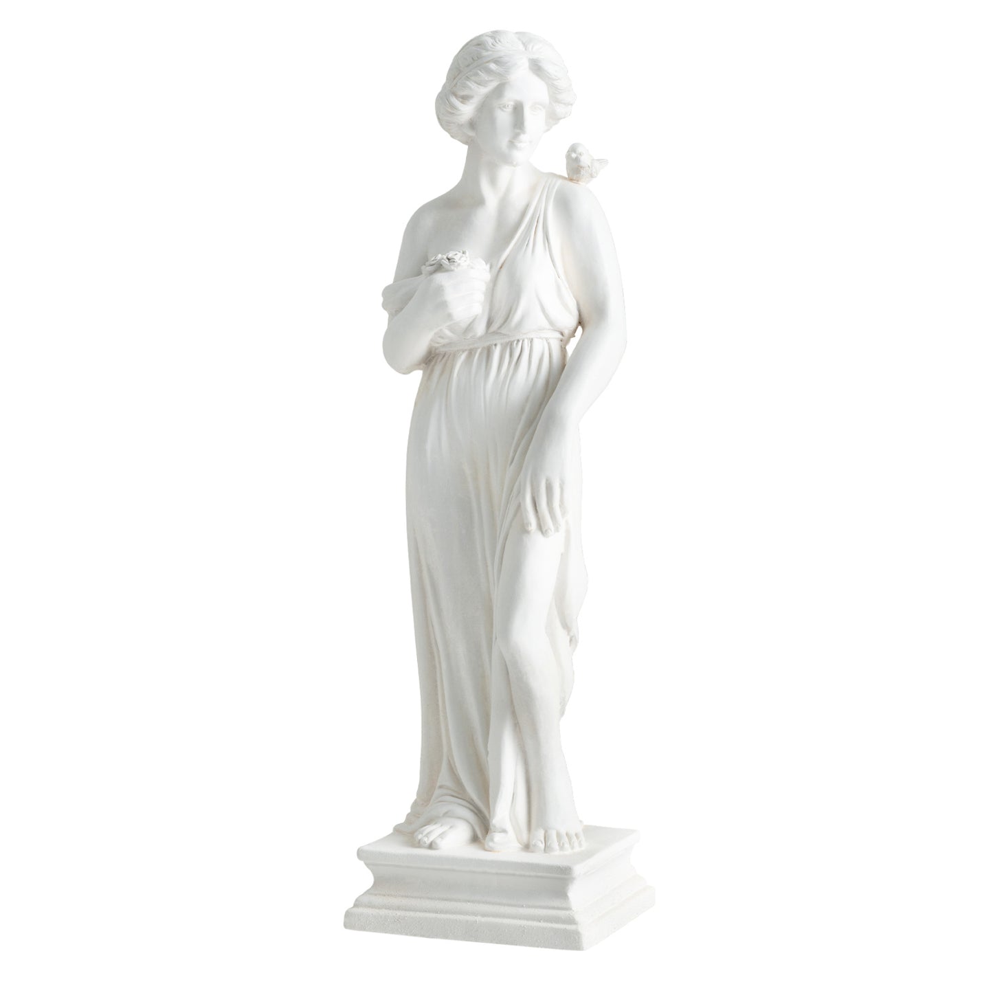 31.5 Inch Greek Goddess Statue, Antique Finish, Column Base, White Outdoor Decor White at Gallery Canada