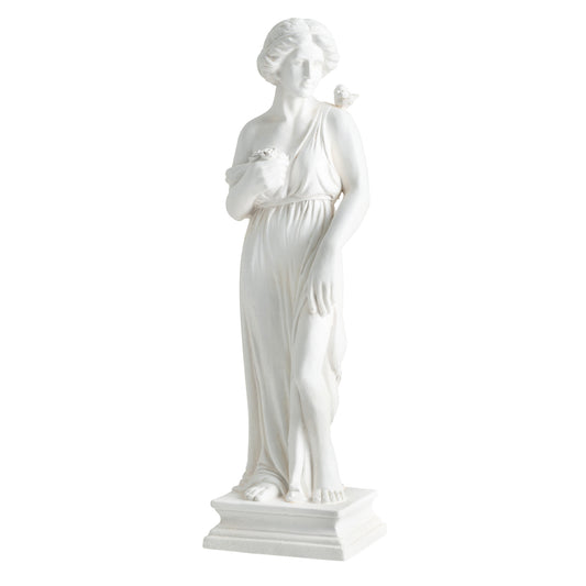 31.5 Inch Greek Goddess Statue, Antique Finish, Column Base, White Outdoor Decor White at Gallery Canada