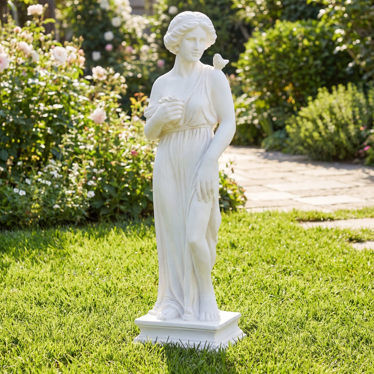 31.5 Inch Greek Goddess Statue, Antique Finish, Column Base, White Outdoor Decor at Gallery Canada