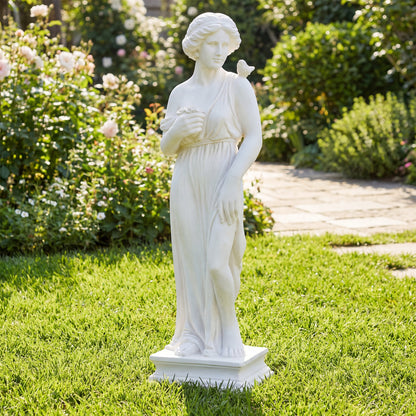 31.5 Inch Greek Goddess Statue, Antique Finish, Column Base, White Outdoor Decor at Gallery Canada