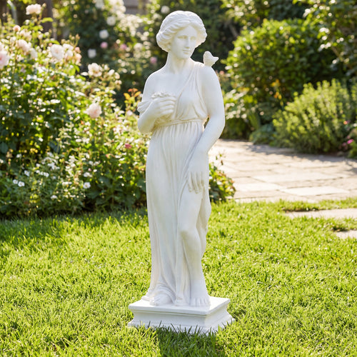 31.5 Inch Greek Goddess Statue, Antique Finish, Column Base, White