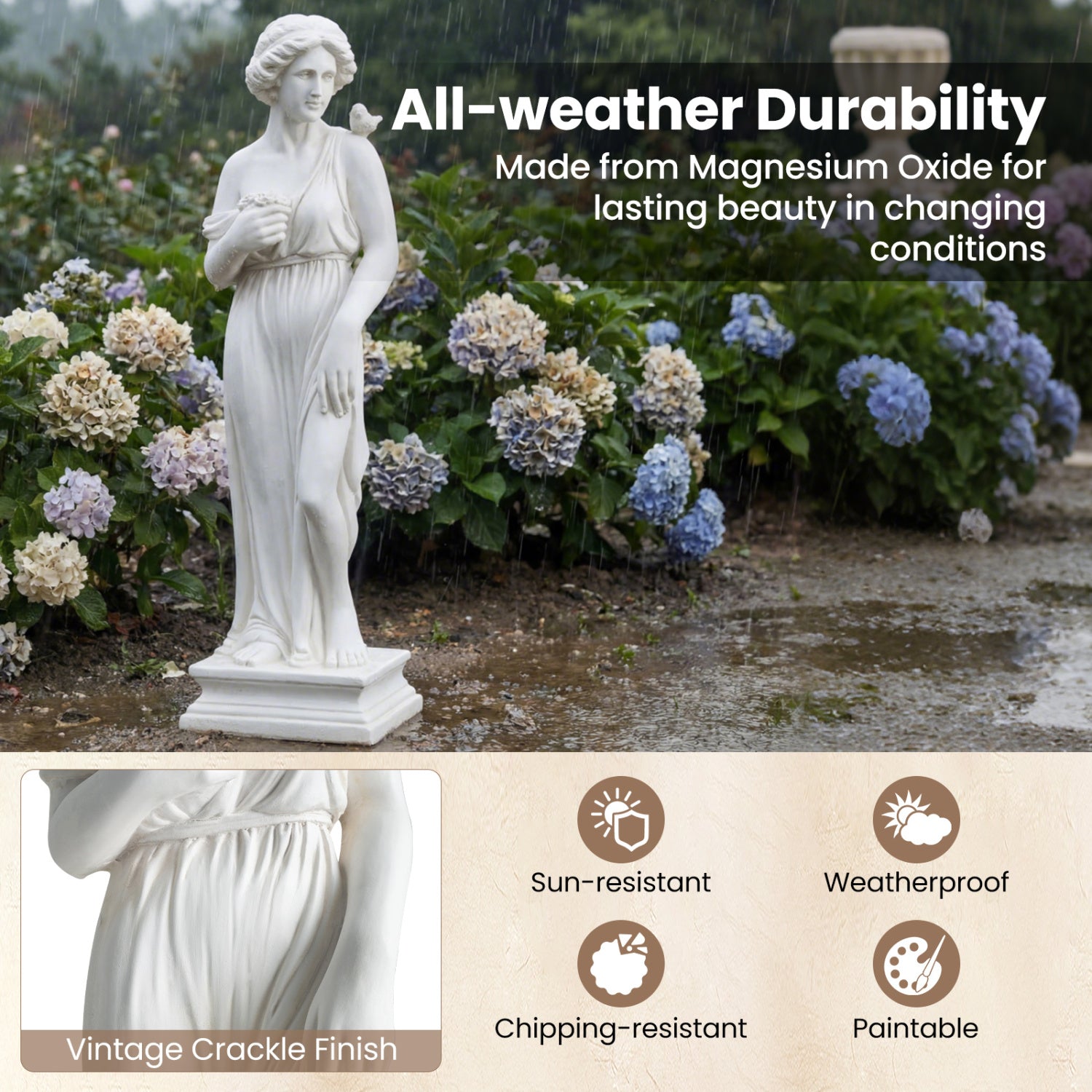 31.5 Inch Greek Goddess Statue, Antique Finish, Column Base, White Outdoor Decor at Gallery Canada