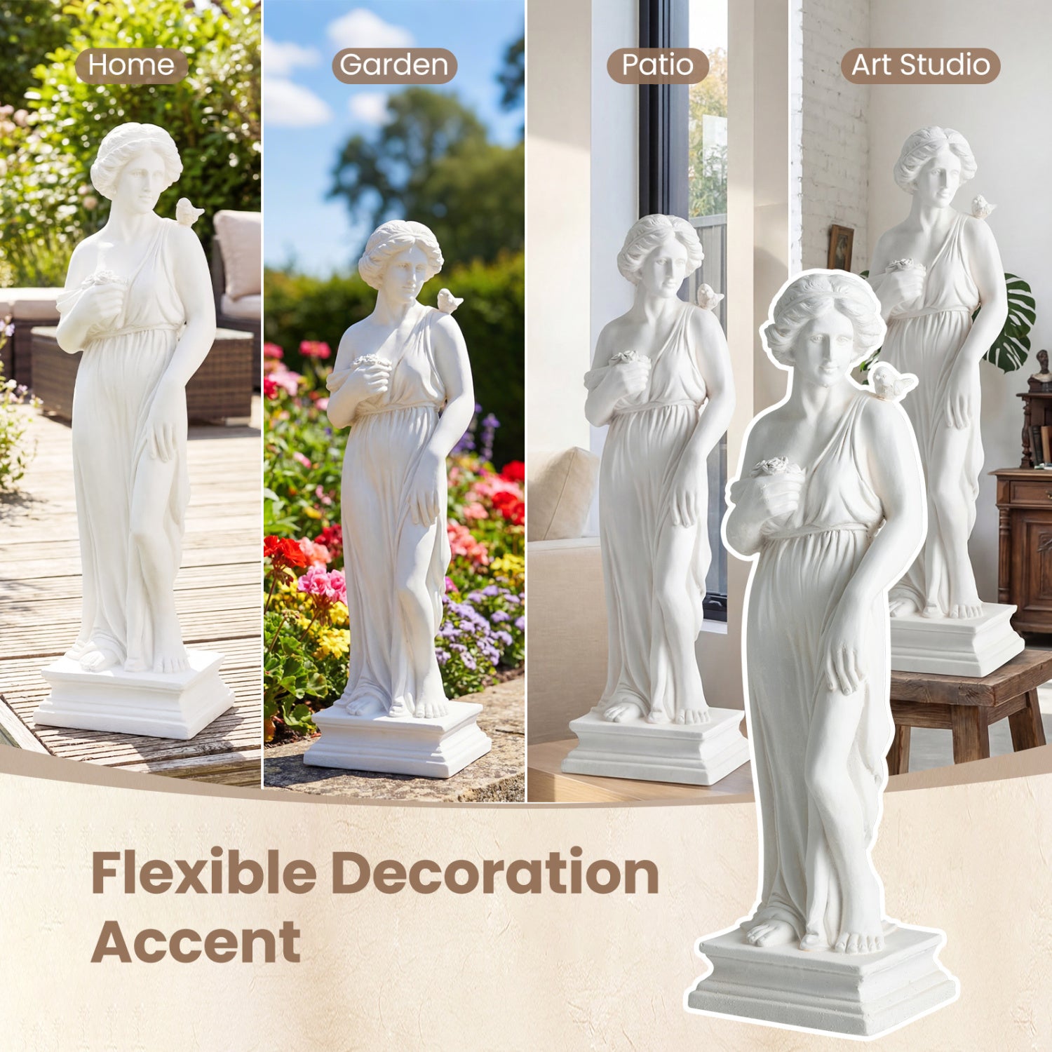 31.5 Inch Greek Goddess Statue, Antique Finish, Column Base, White Outdoor Decor at Gallery Canada