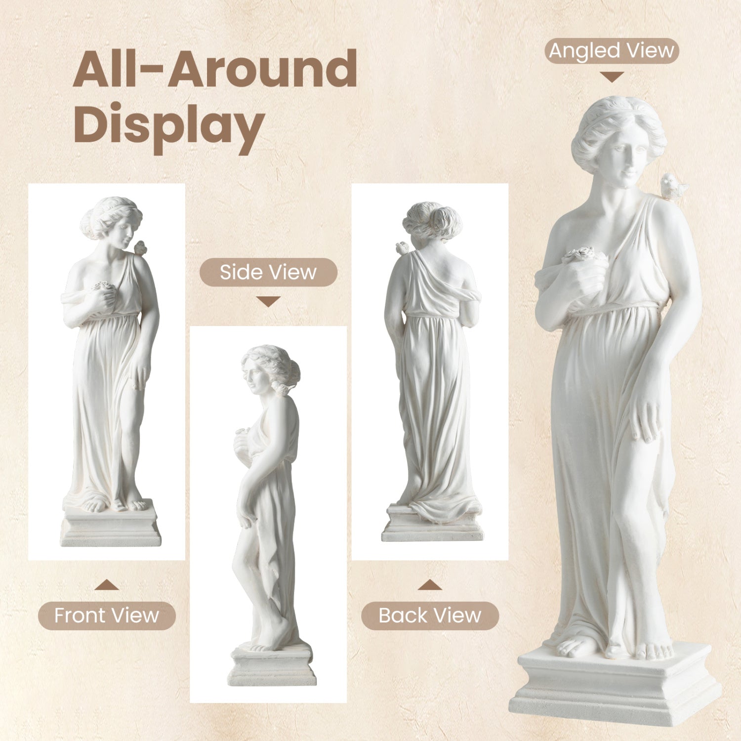 31.5 Inch Greek Goddess Statue, Antique Finish, Column Base, White Outdoor Decor at Gallery Canada