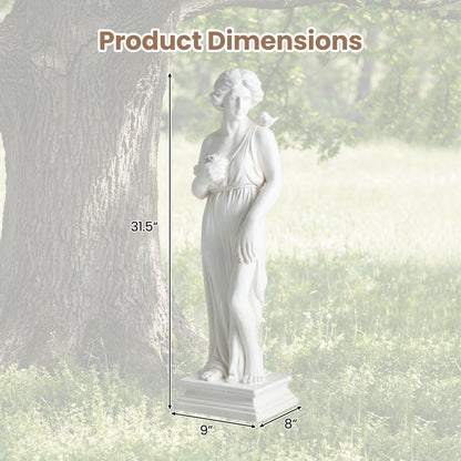 31.5 Inch Greek Goddess Statue, Antique Finish, Column Base, White Outdoor Decor at Gallery Canada