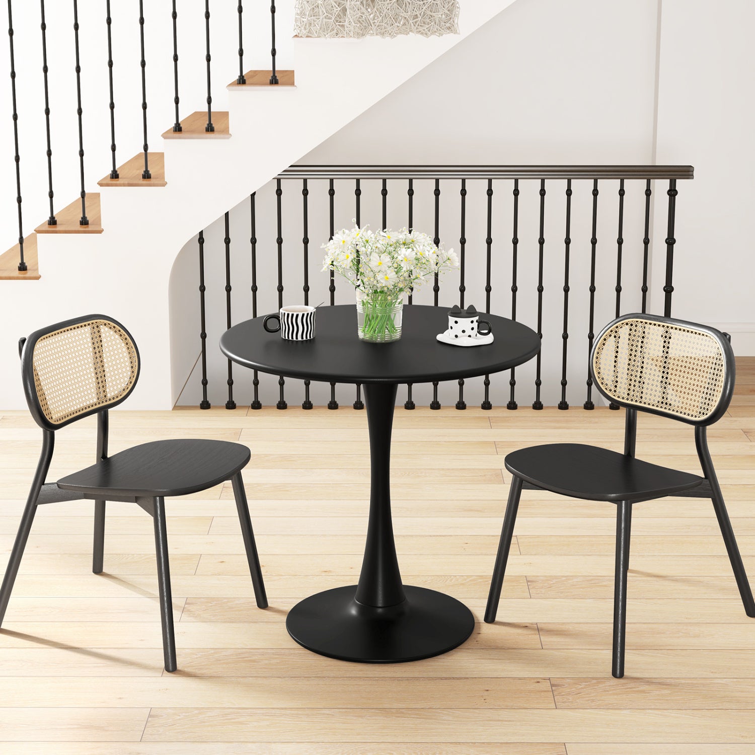 31.5 Inch Round Dining Table, Anti-Slip PP Ring, Black Bar Tables at Gallery Canada