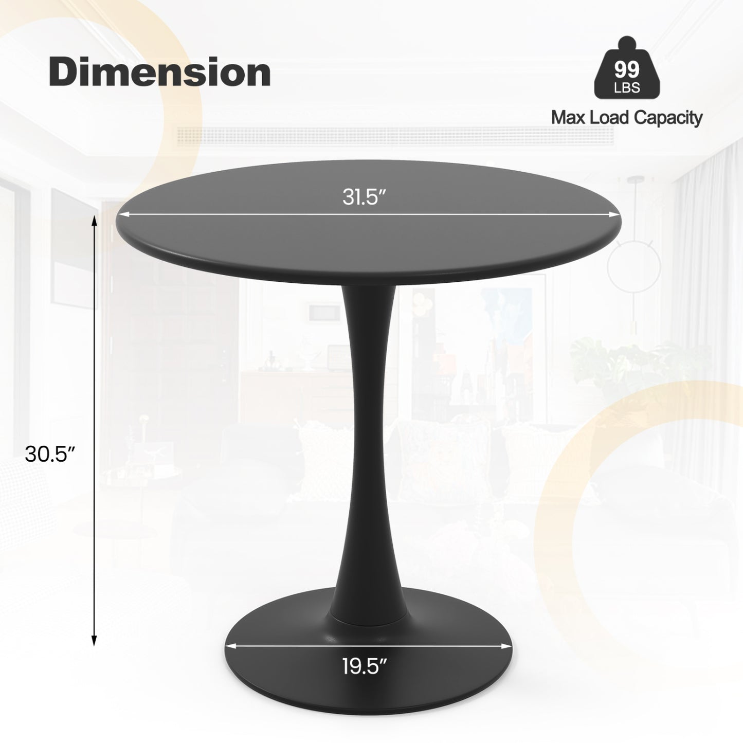 31.5 Inch Round Dining Table, Anti-Slip PP Ring, Black Bar Tables at Gallery Canada