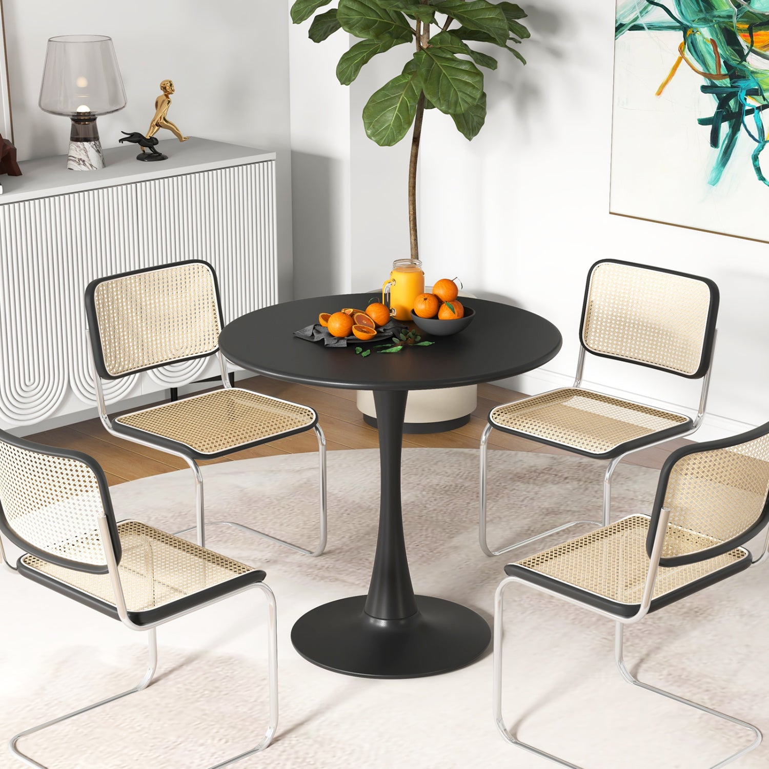 31.5 Inch Round Dining Table, Anti-Slip PP Ring, Black Bar Tables at Gallery Canada