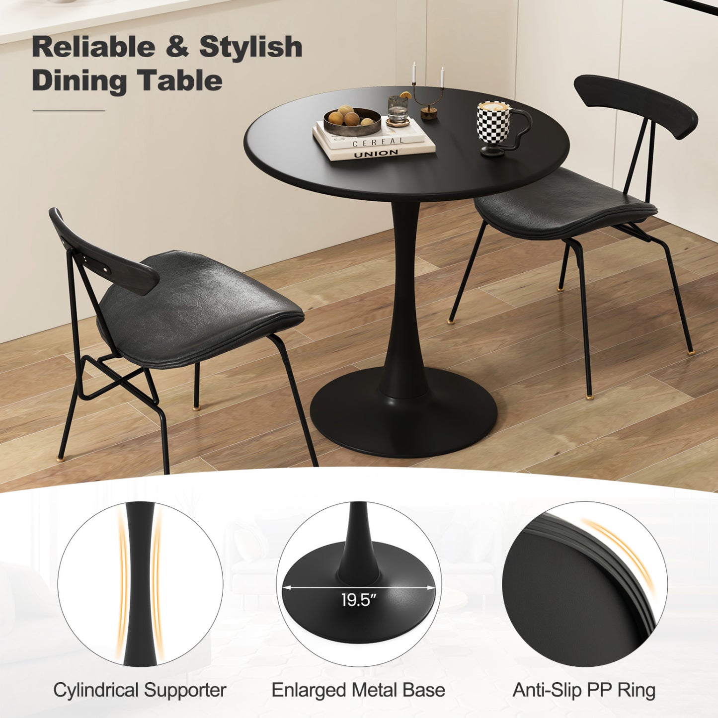 31.5 Inch Round Dining Table, Anti-Slip PP Ring, Black Bar Tables at Gallery Canada