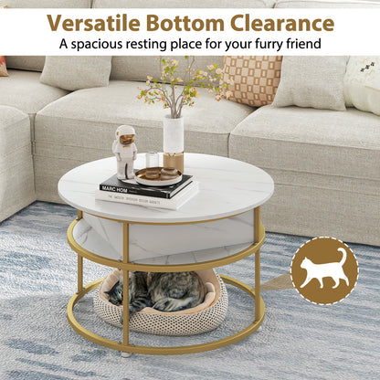 31.5 Inch Round Lift Top Coffee Table with Hidden Compartment and Side Shelves, White Coffee Tables at Gallery Canada