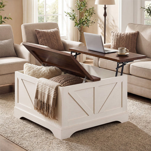 31.5 In Square Coffee Table with Lift Top Storage, Rustic Brown
