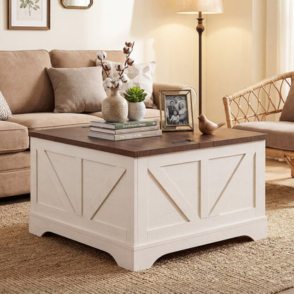31.5 In Square Coffee Table with Lift Top Storage, Rustic Brown Coffee Tables at Gallery Canada