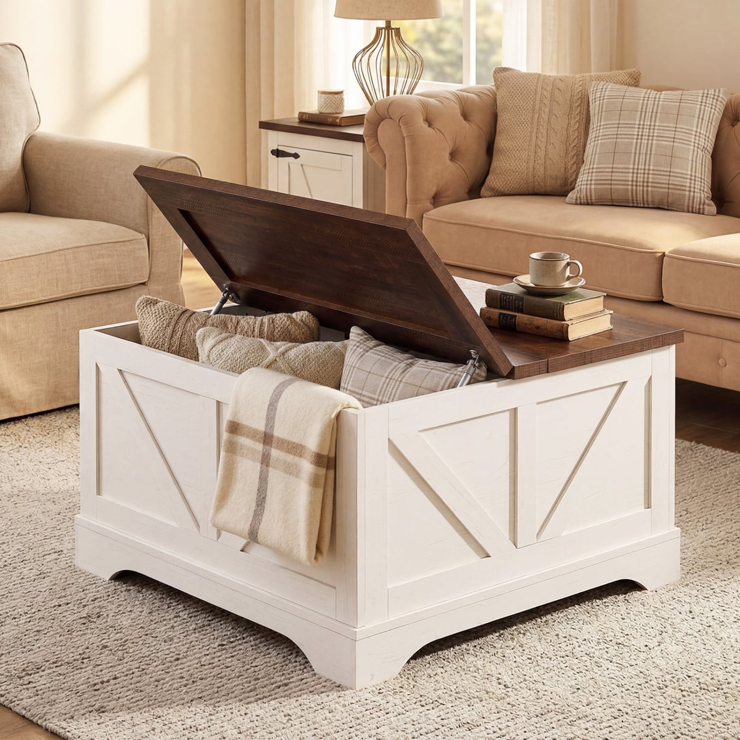 31.5 In Square Coffee Table with Lift Top Storage, Rustic Brown Coffee Tables at Gallery Canada