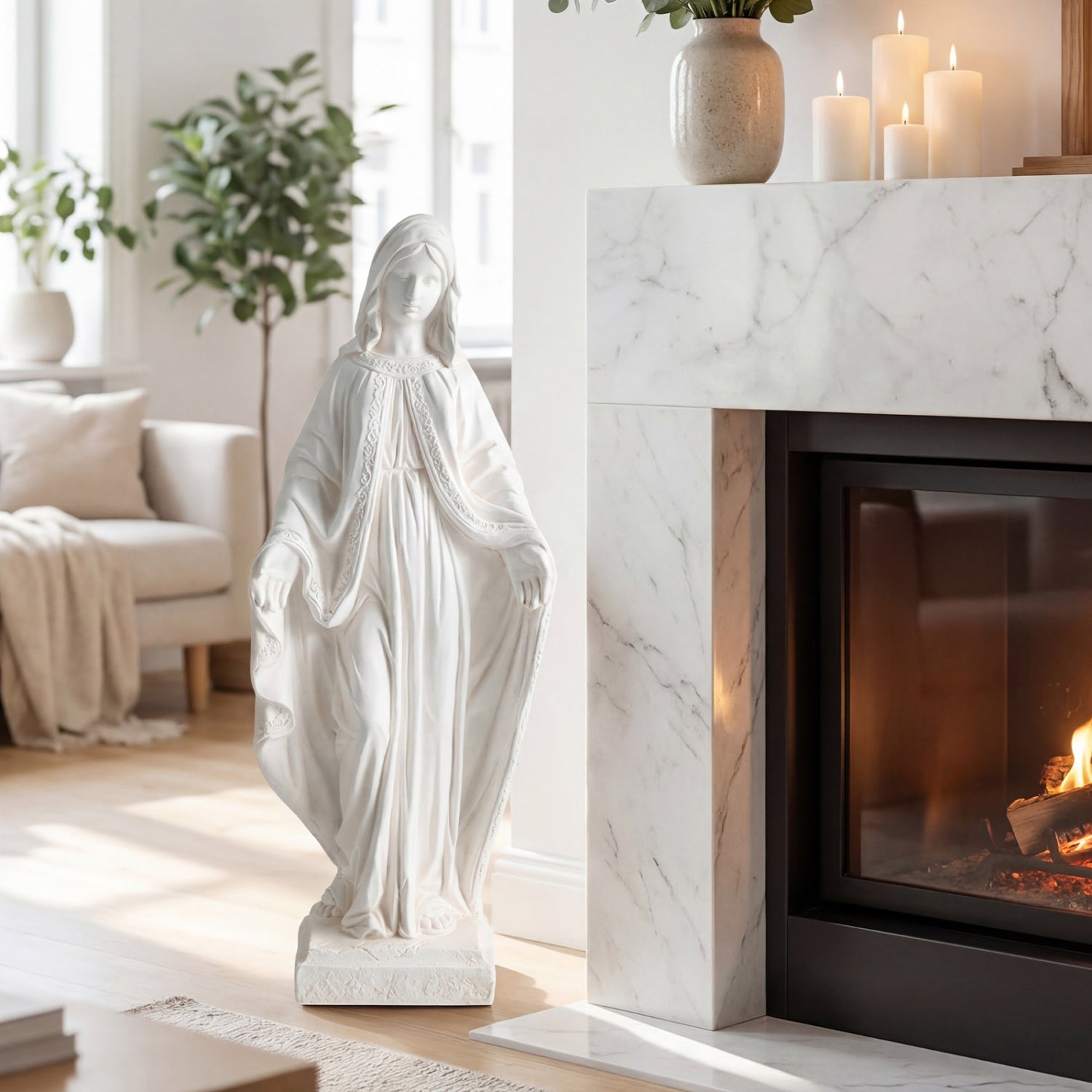 Virgin Mary Statue, 31.5 Inch, Aged Finish, Yard Patio, White Outdoor Decor at Gallery Canada