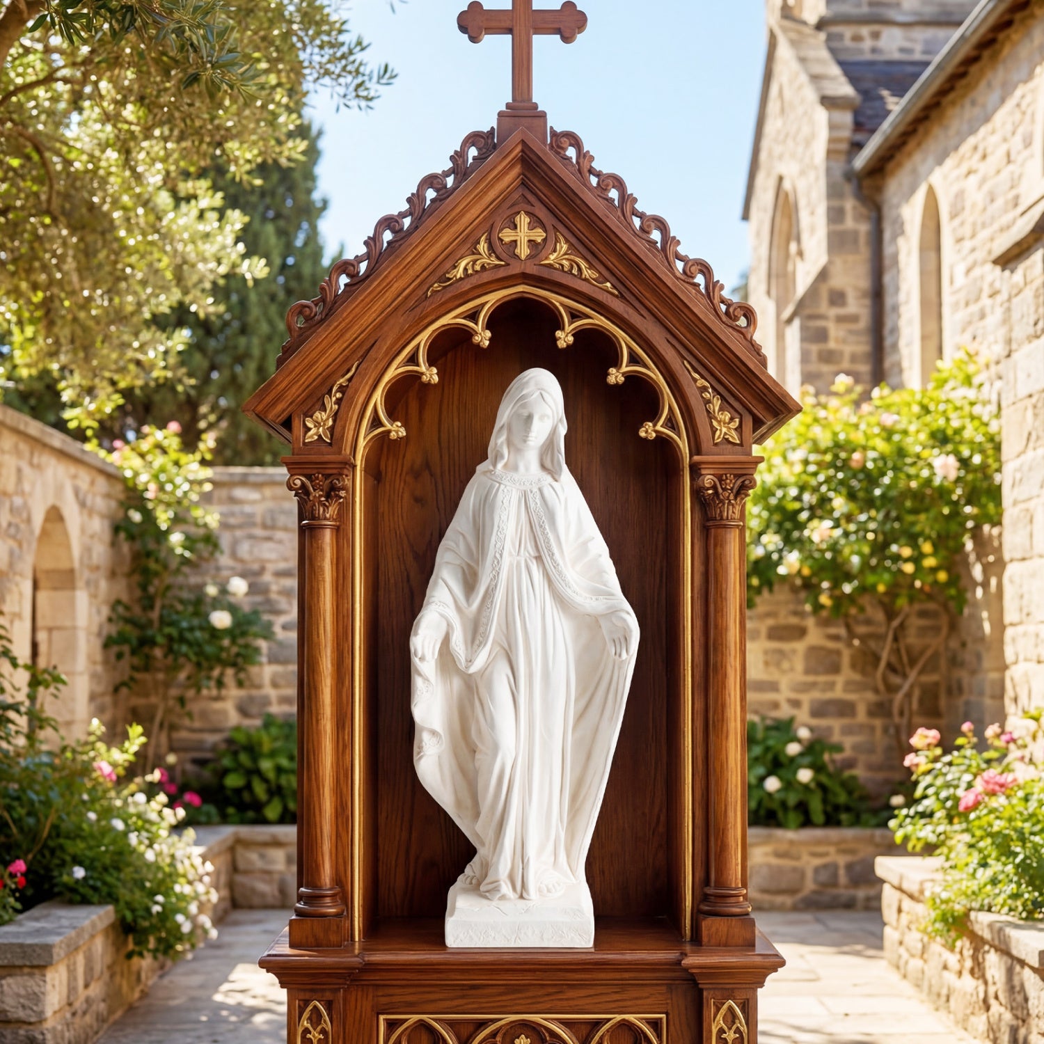 Virgin Mary Statue, 31.5 Inch, Aged Finish, Yard Patio, White Outdoor Decor at Gallery Canada