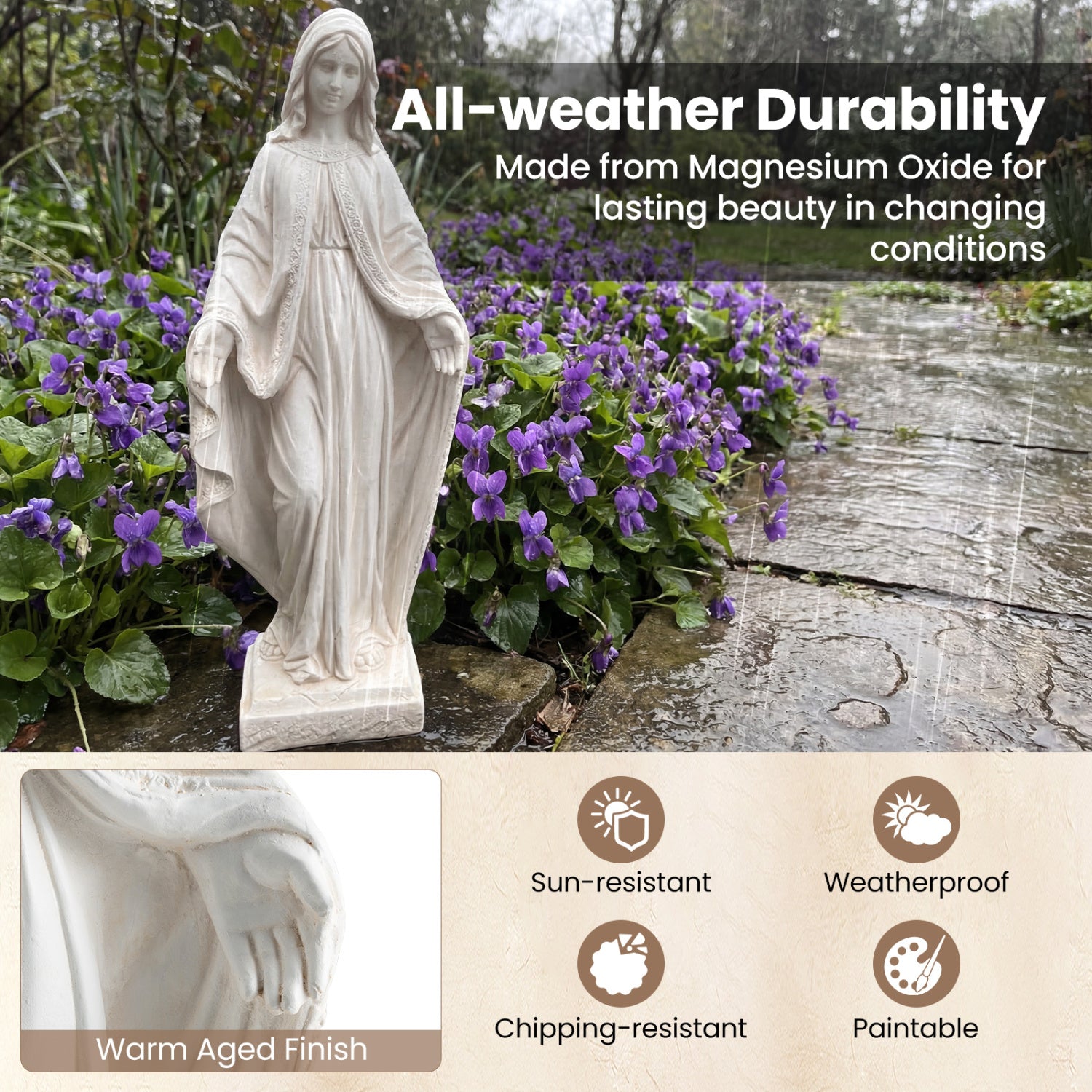 Virgin Mary Statue, 31.5 Inch, Aged Finish, Yard Patio, White Outdoor Decor at Gallery Canada