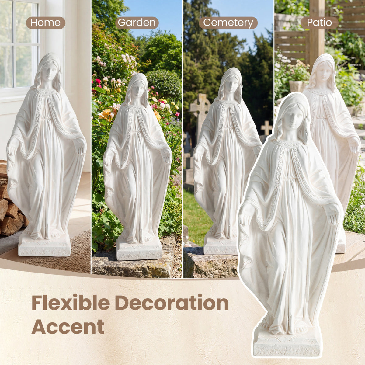 Virgin Mary Statue, 31.5 Inch, Aged Finish, Yard Patio, White Outdoor Decor at Gallery Canada