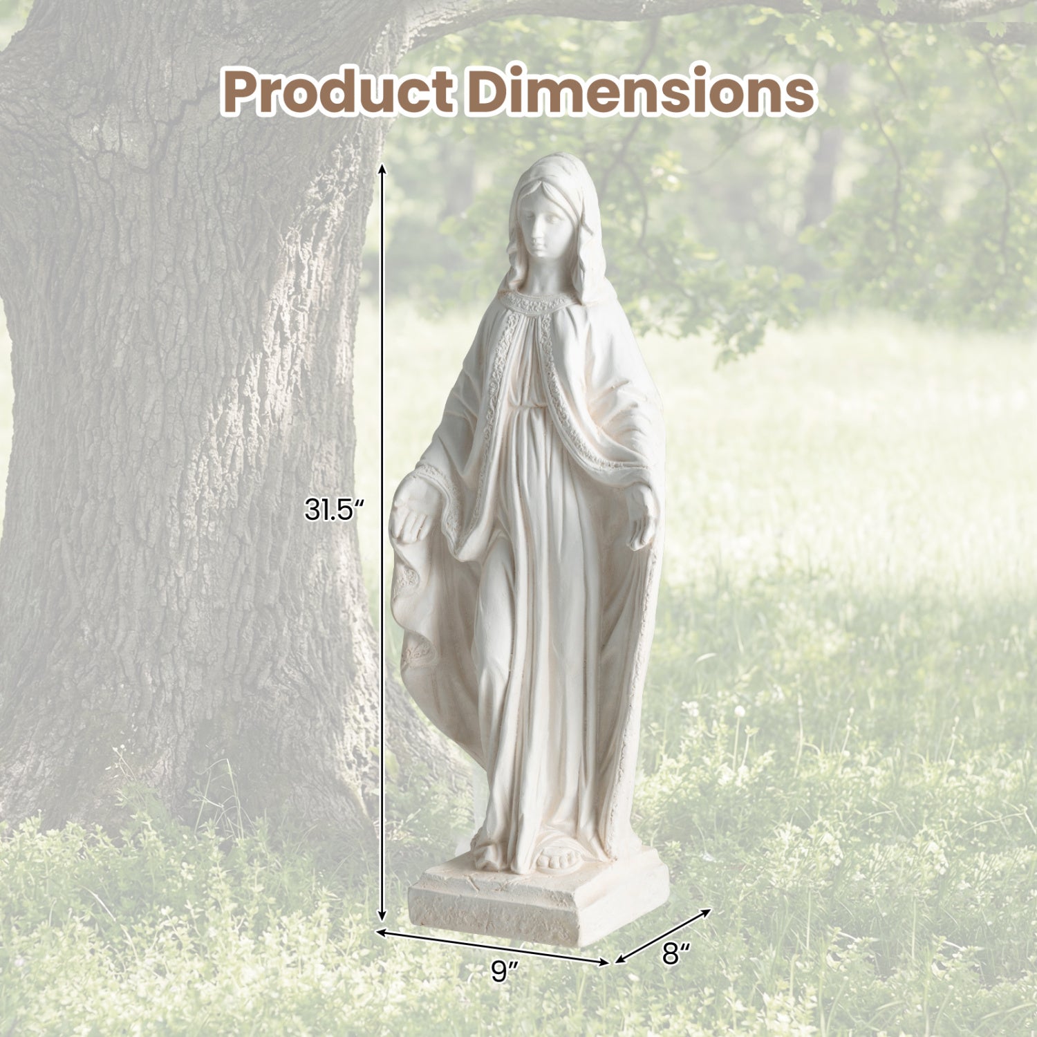 Virgin Mary Statue, 31.5 Inch, Aged Finish, Yard Patio, White Outdoor Decor at Gallery Canada