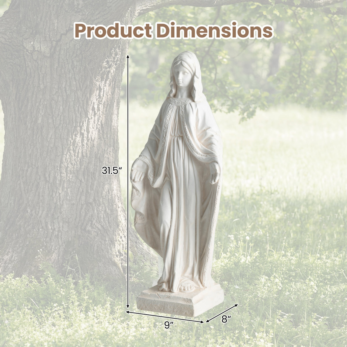Virgin Mary Statue, 31.5 Inch, Aged Finish, Yard Patio, White Outdoor Decor at Gallery Canada