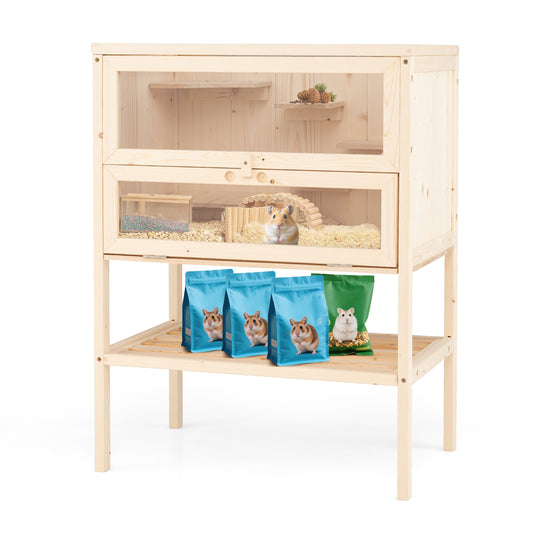 31.5 Inch Freestanding Hamster Cage, Wooden Habitat Playpen, Natural Pets Natural at Gallery Canada