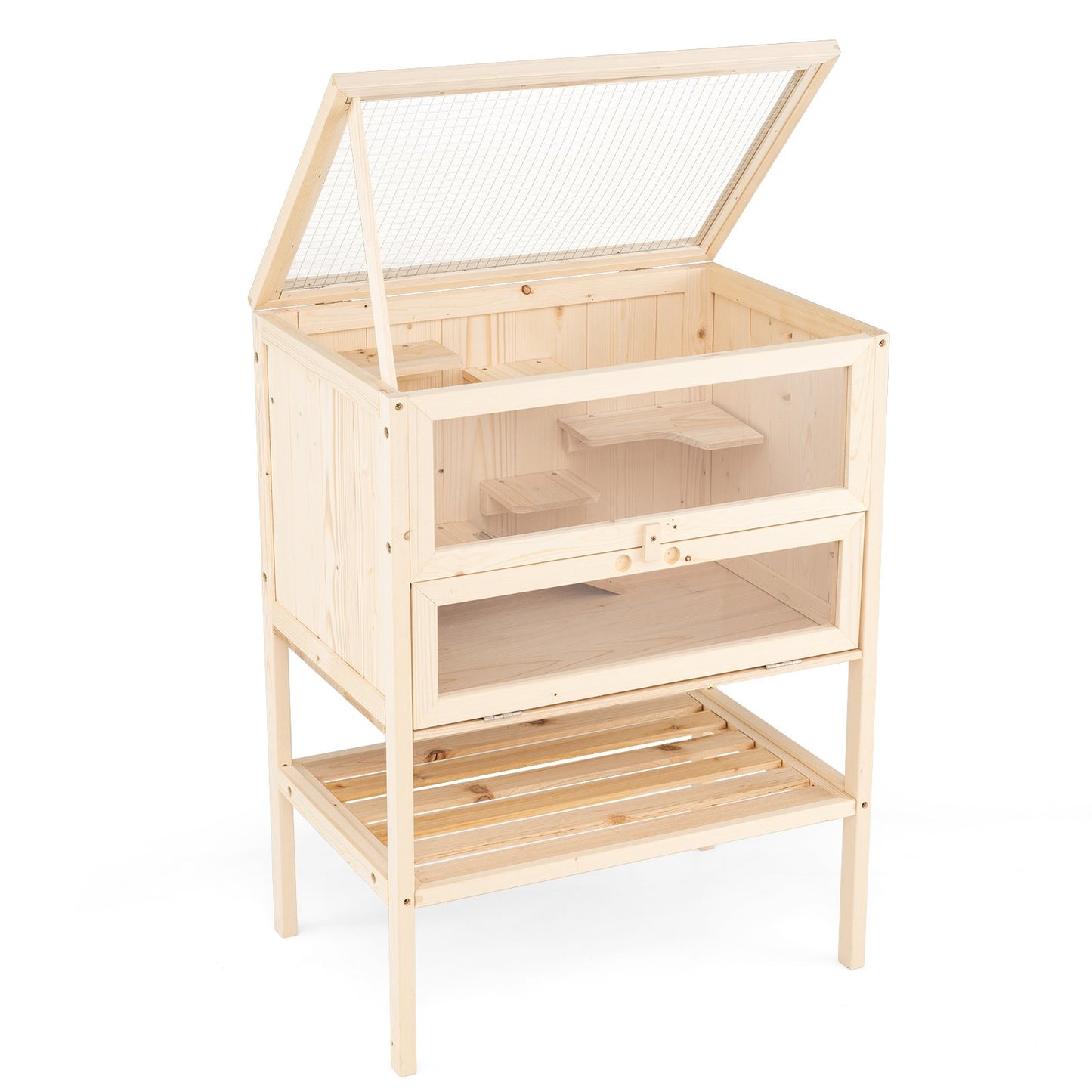 31.5 Inches Freestanding Hamster Cage Wooden Hamster Habitat Playpen, Natural Pets at Gallery Canada