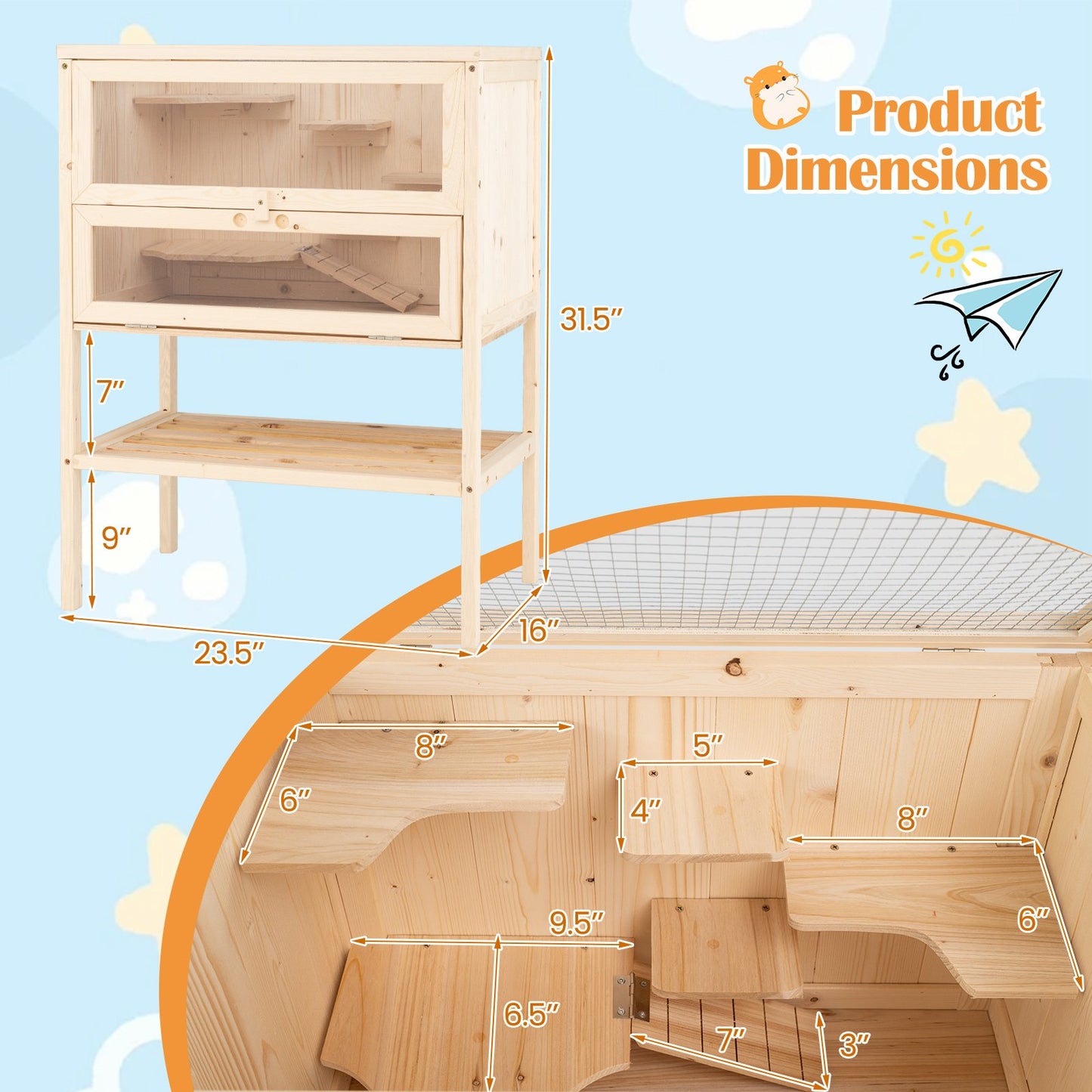 31.5 Inches Freestanding Hamster Cage Wooden Hamster Habitat Playpen, Natural Pets at Gallery Canada