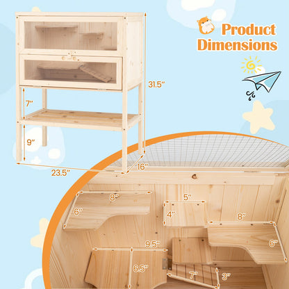 31.5 Inches Freestanding Hamster Cage Wooden Hamster Habitat Playpen, Natural Pets at Gallery Canada