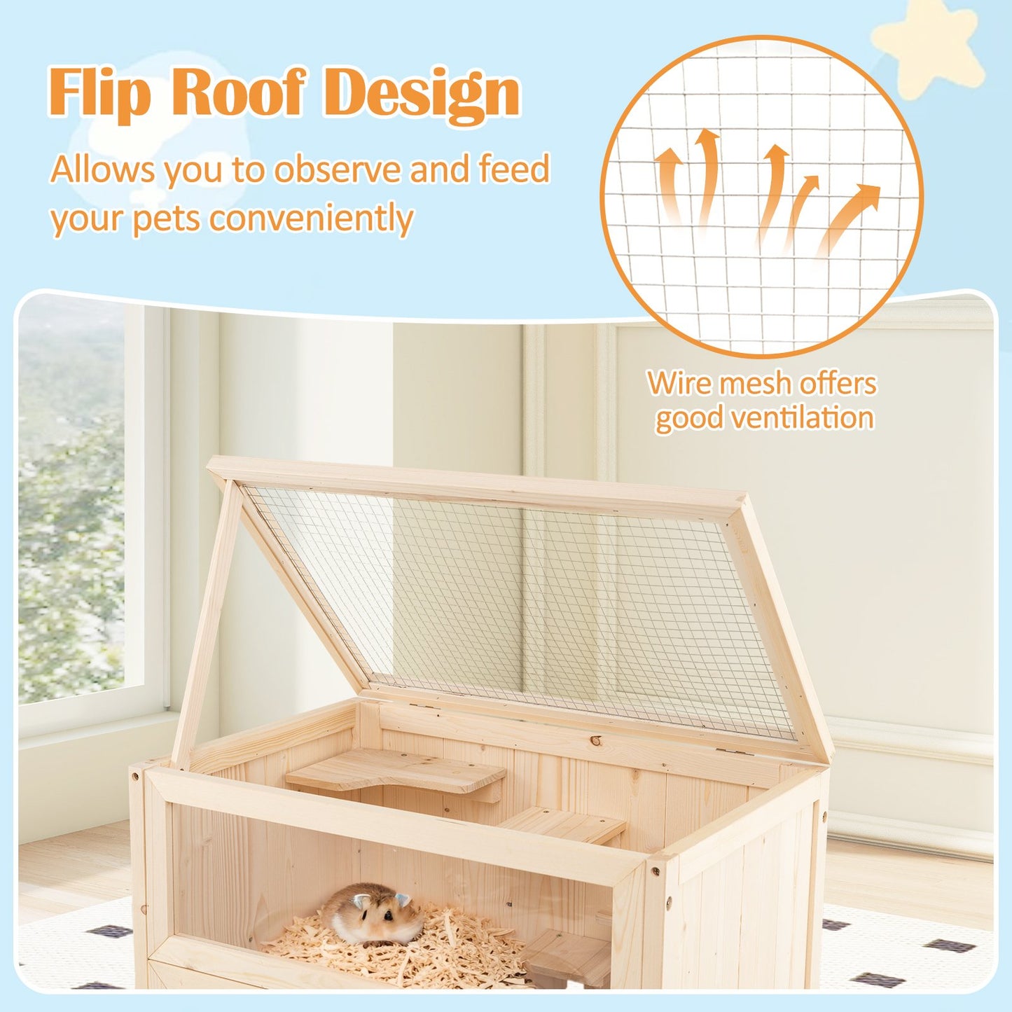 31.5 Inches Freestanding Hamster Cage Wooden Hamster Habitat Playpen, Natural Pets at Gallery Canada