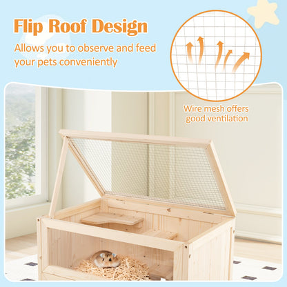 31.5 Inches Freestanding Hamster Cage Wooden Hamster Habitat Playpen, Natural Pets at Gallery Canada