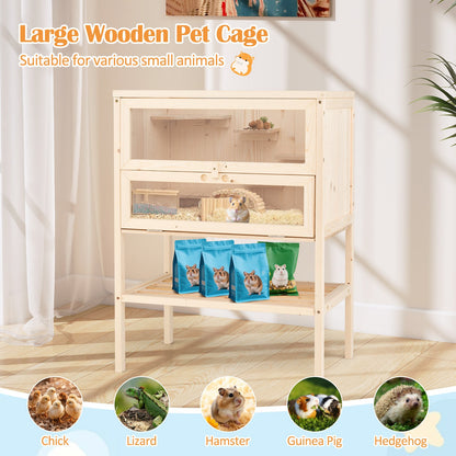 31.5 Inches Freestanding Hamster Cage Wooden Hamster Habitat Playpen, Natural Pets at Gallery Canada
