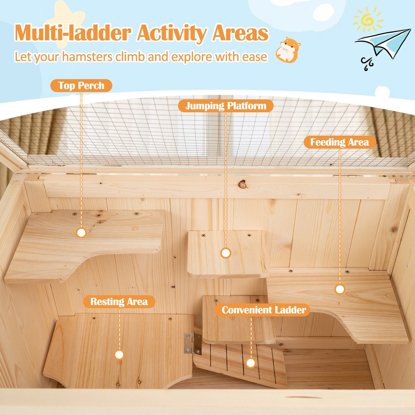 31.5 Inches Freestanding Hamster Cage Wooden Hamster Habitat Playpen, Natural Pets at Gallery Canada