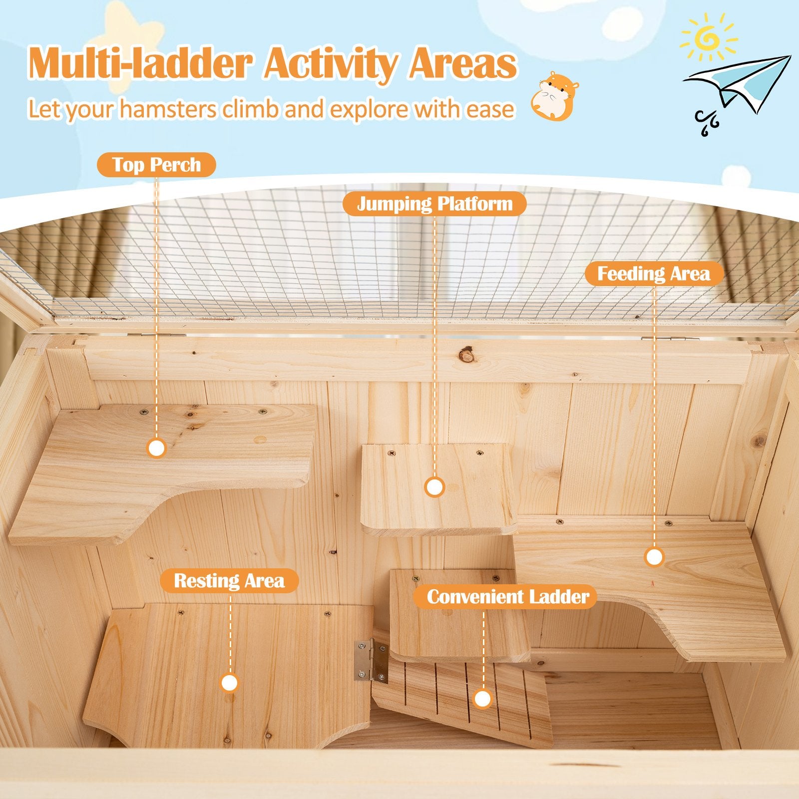 31.5 Inches Freestanding Hamster Cage Wooden Hamster Habitat Playpen, Natural Pets at Gallery Canada