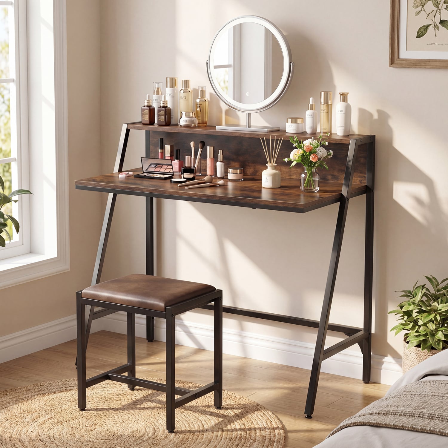 Industrial Desk With Raised Shelf, 31.5