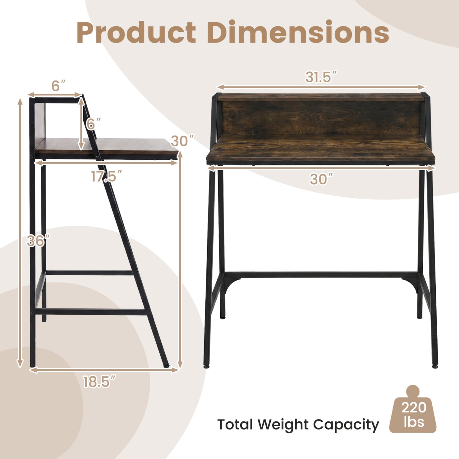 Industrial Desk With Raised Shelf, 31.5