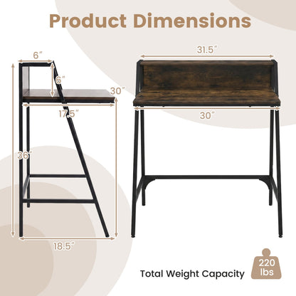 Industrial Desk With Raised Shelf, 31.5", Rustic Brown Computer Desks at Gallery Canada