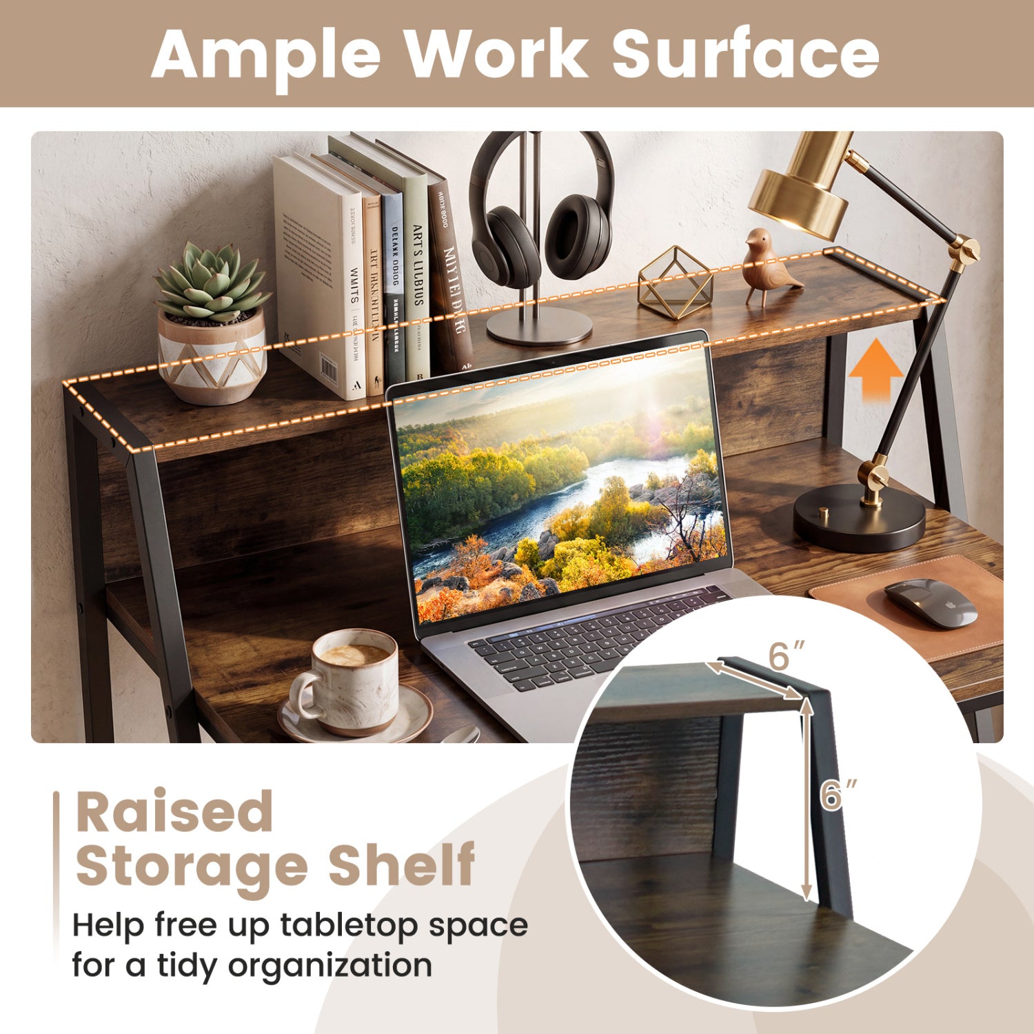 Industrial Desk With Raised Shelf, 31.5