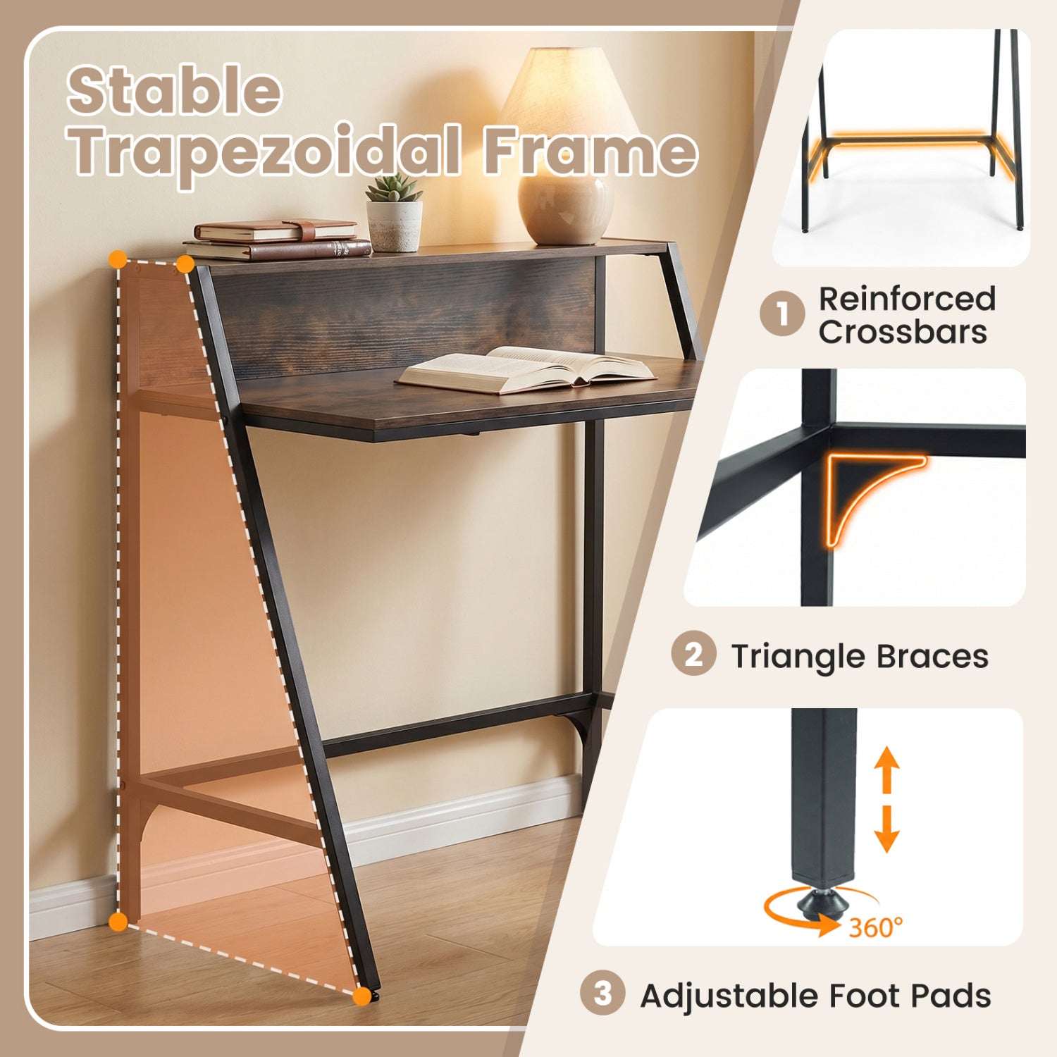 Industrial Desk With Raised Shelf, 31.5
