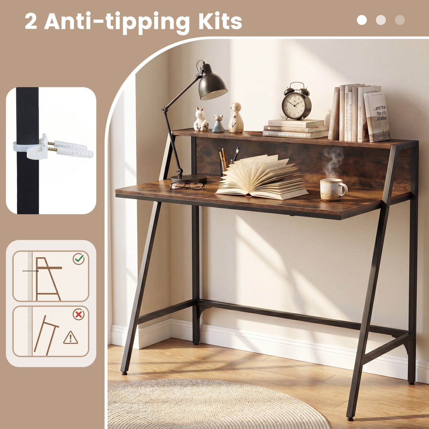 Industrial Desk With Raised Shelf, 31.5