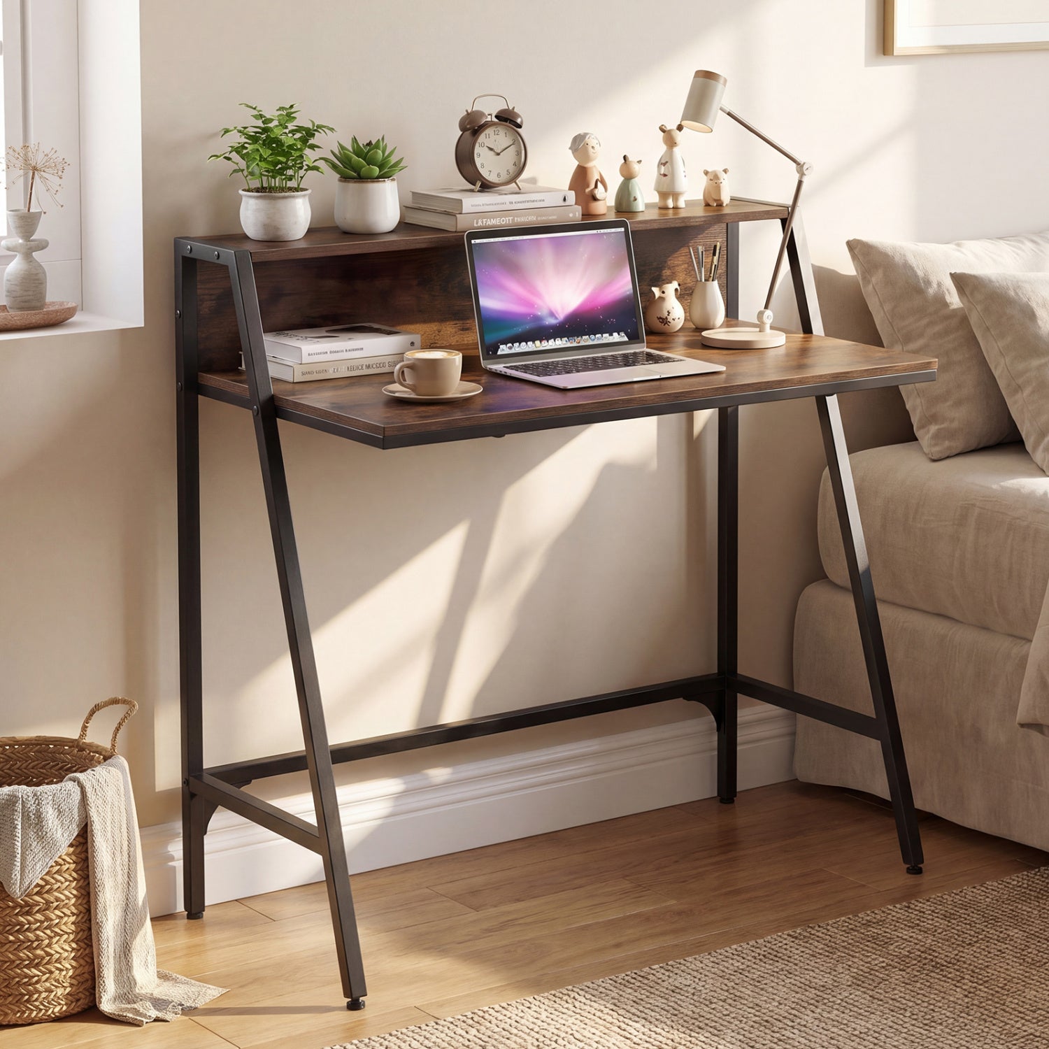 Industrial Desk With Raised Shelf, 31.5