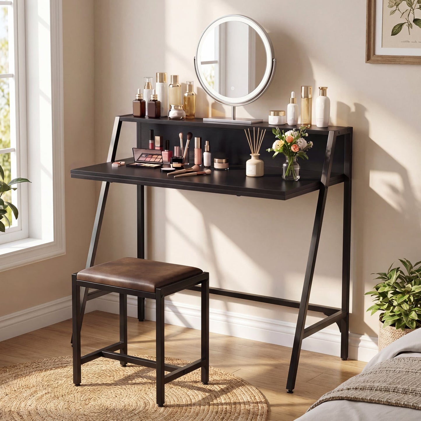 31.5" Industrial Desk With Raised Shelf, Black Computer Desks at Gallery Canada