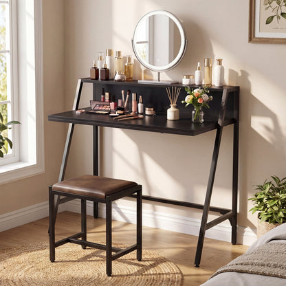 31.5" Industrial Desk With Raised Shelf, Black Computer Desks at Gallery Canada