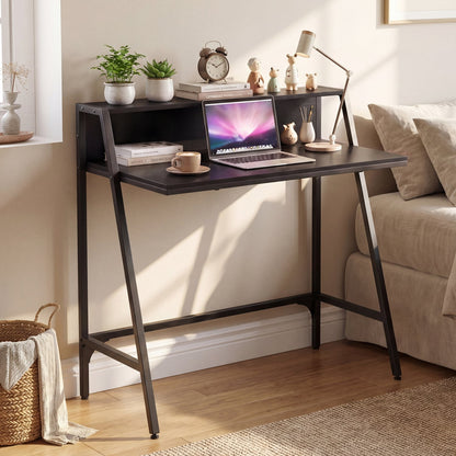 31.5" Industrial Desk With Raised Shelf, Black Computer Desks at Gallery Canada