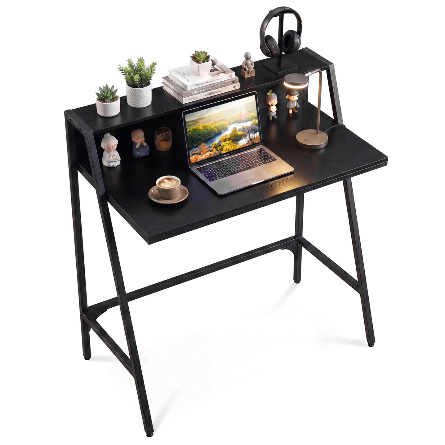 31.5" Industrial Desk With Raised Shelf, Black Computer Desks at Gallery Canada