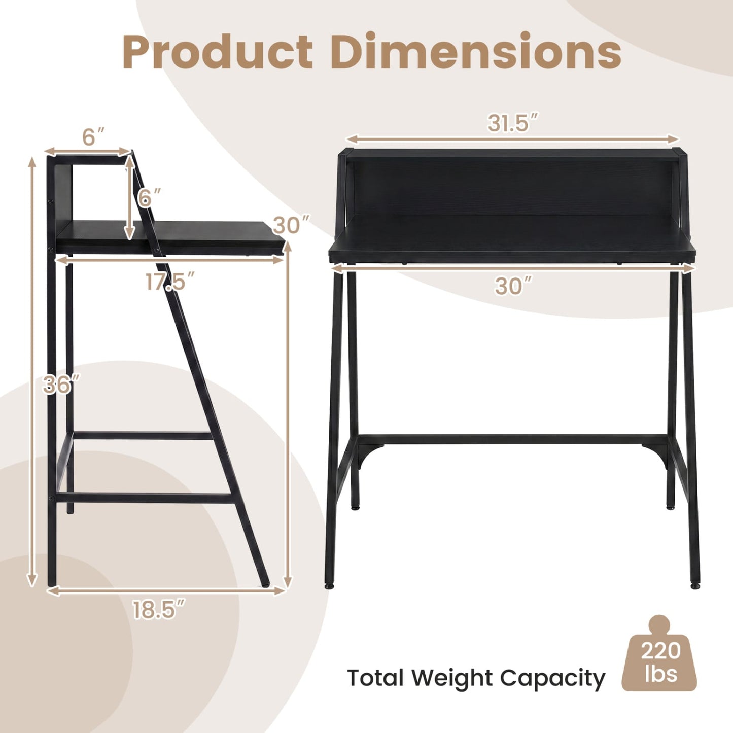 31.5" Industrial Desk With Raised Shelf, Black Computer Desks at Gallery Canada