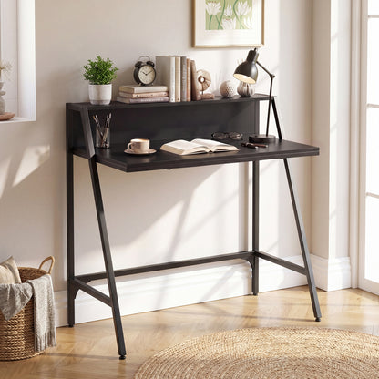 31.5" Industrial Desk With Raised Shelf, Black Computer Desks at Gallery Canada