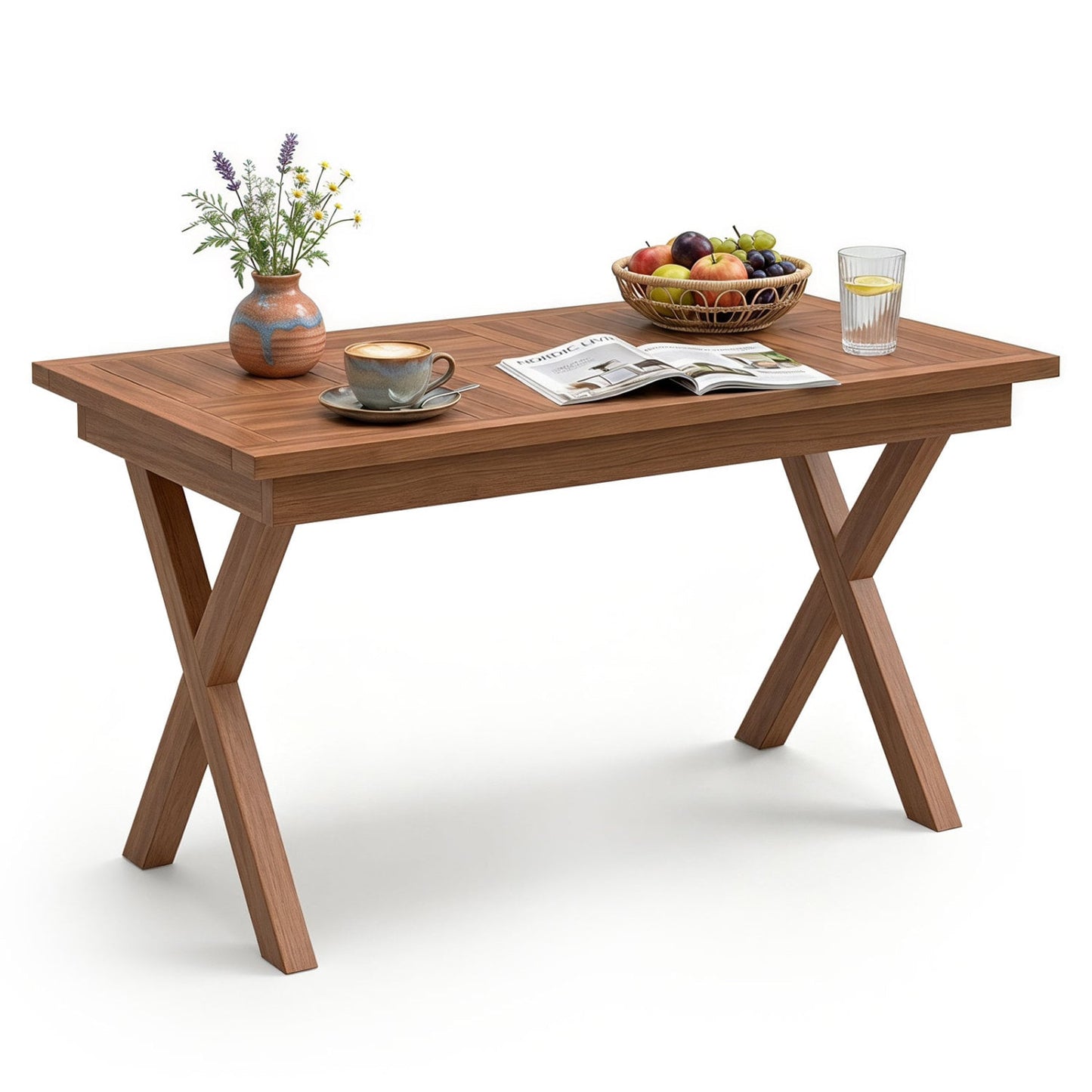 31.5" Teak Wood Outdoor Coffee Table, Slatted Patio Top