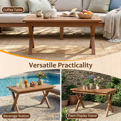 31.5" Teak Wood Outdoor Coffee Table, Slatted Patio Top